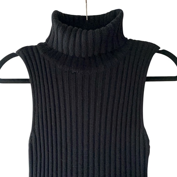 PACO RABANNE | BLACK DRESS RIBBED TURTLENECK SMOOTH QUILTED SKIRT SLEEVELESS XS - Picture 3 of 10